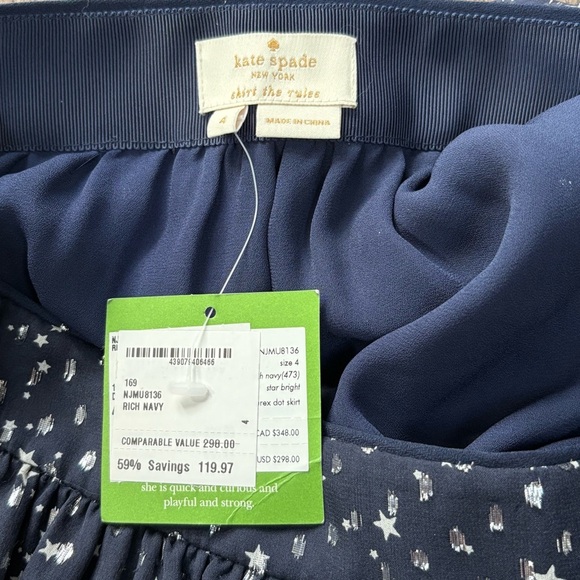 NWT Kate Spade Night Sky Lurex Dot Silk in Rich Navy Blue | New | Metallic Stars - Picture 6 of 6